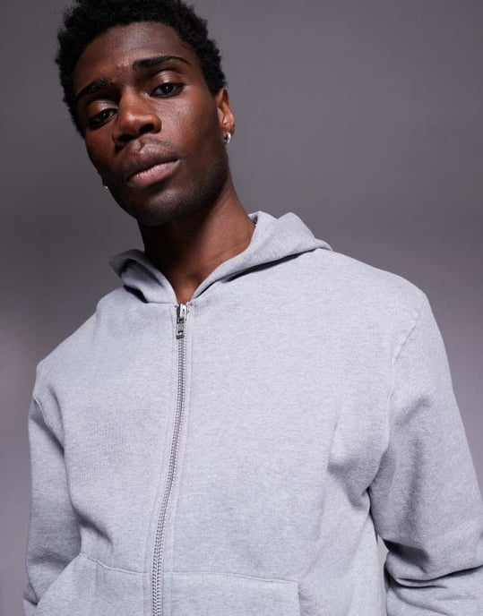ASOS DESIGN premium tung boxig oversized zip hoodie 400gsm i gråmelerad - Image 3
