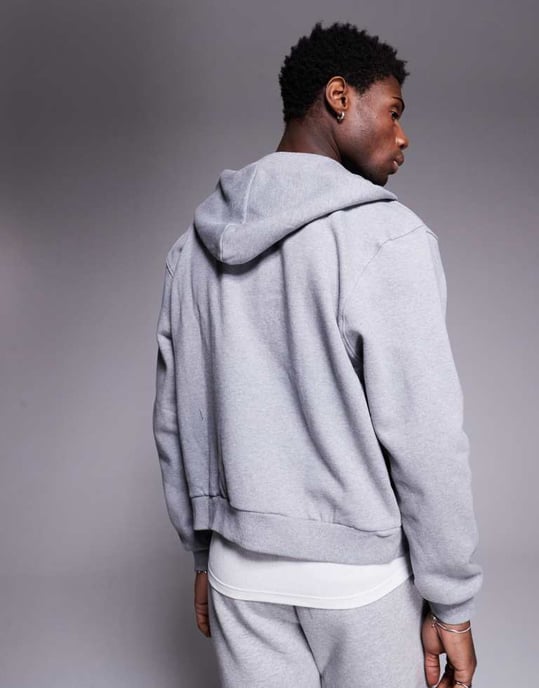 ASOS DESIGN premium tung boxig oversized zip hoodie 400gsm i gråmelerad - Image 4