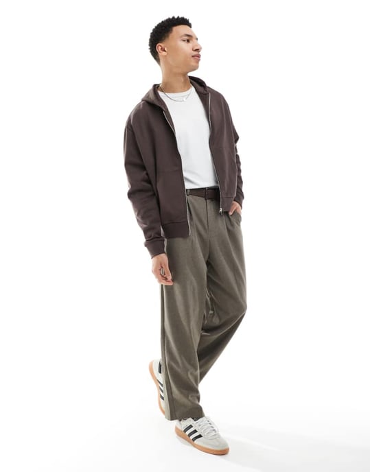 ASOS DESIGN essentials boxy avslappnad dragkedja hoodie i brunt - Image 2