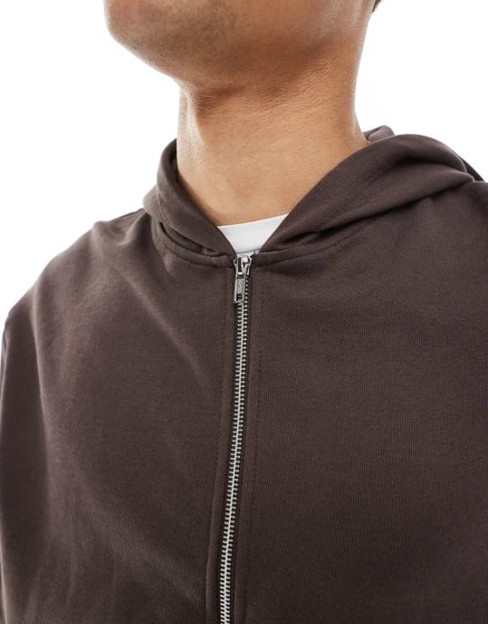 ASOS DESIGN essentials boxy avslappnad dragkedja hoodie i brunt - Image 3