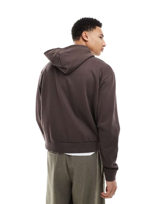ASOS DESIGN essentials boxy avslappnad dragkedja hoodie i brunt - Image 4