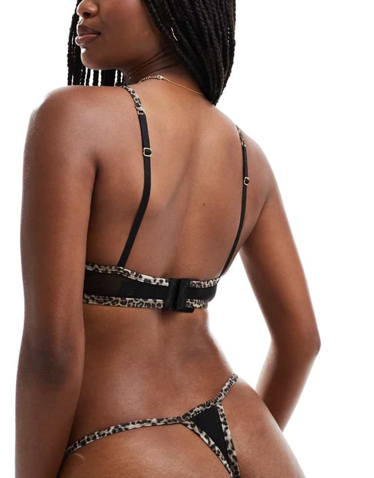 ASOS DESIGN Mackenzie mesh-bh med underwire och leopardkant i svart - Image 3