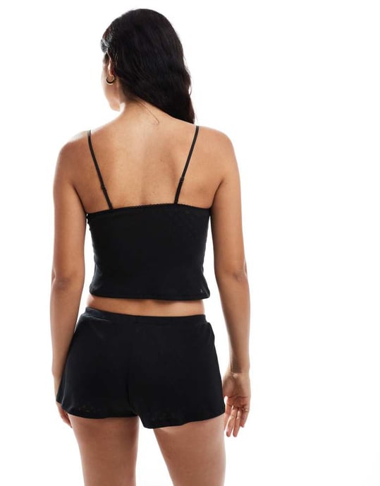 Dorina pointelle camisole with rosebud detail in black - Image 2