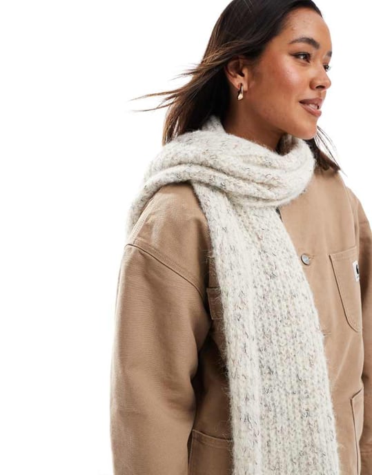 ASOS DESIGN halsduk med stickad neppy i krämfärg - Image 2