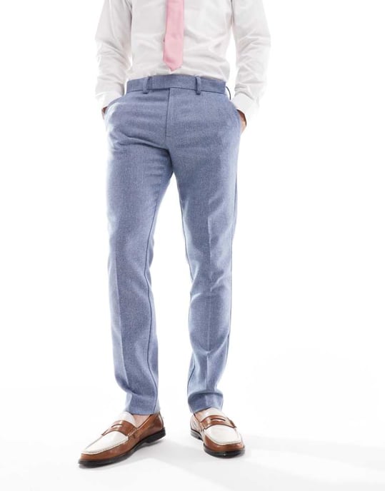 ASOS DESIGN smala kostymbyxor med ull i blått - Image 1