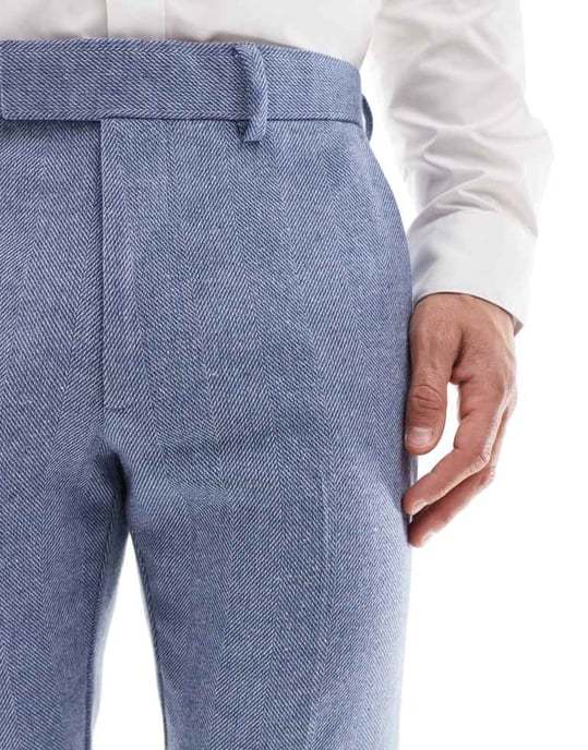 ASOS DESIGN smala kostymbyxor med ull i blått - Image 4