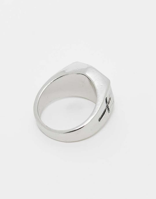 ASOS DESIGN cross detail signet ring in burnished silver - Image 3