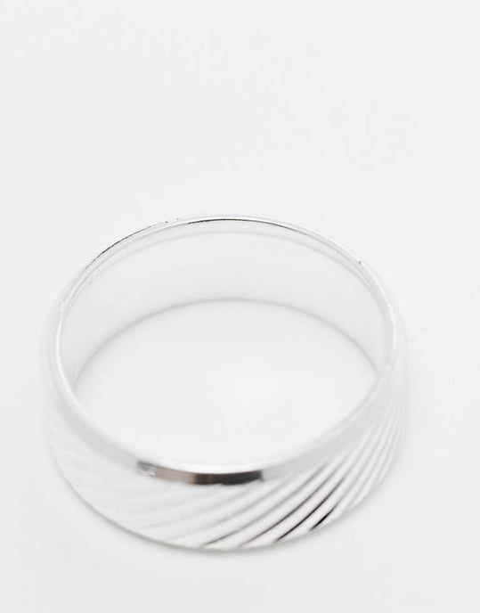 Jack & Jones silverpläterad ring med horisontell präglad design - Image 3