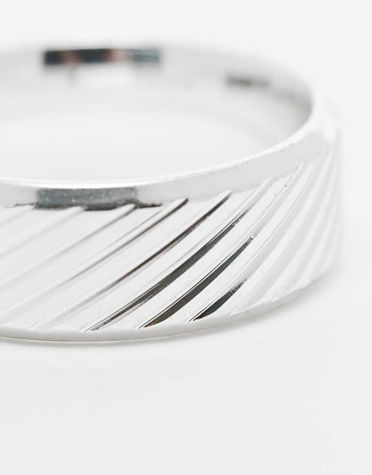 Jack & Jones silverpläterad ring med horisontell präglad design - Image 4