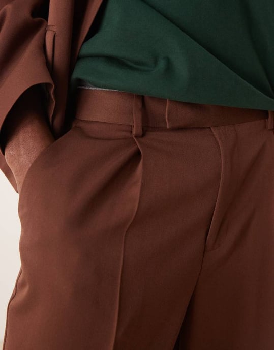 ASOS DESIGN överdimensionerade tapered kostymbyxor i brun twill - Image 2