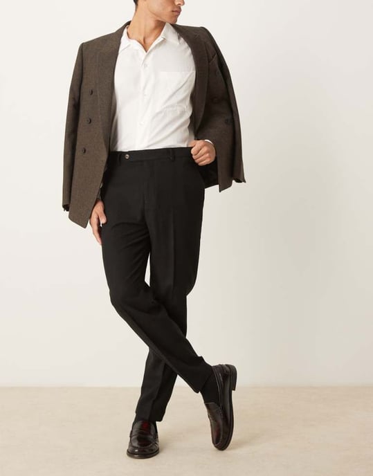 ASOS DESIGN smart tapered fit ullblandning byxor i svart - Image 3