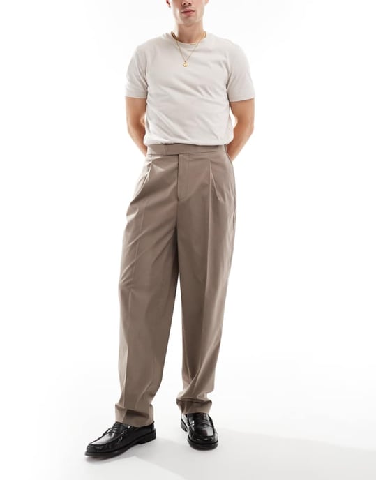 ASOS DESIGN smart oversized tapered byxor i stenfärg med halvmjuk elastisk midja - Image 2