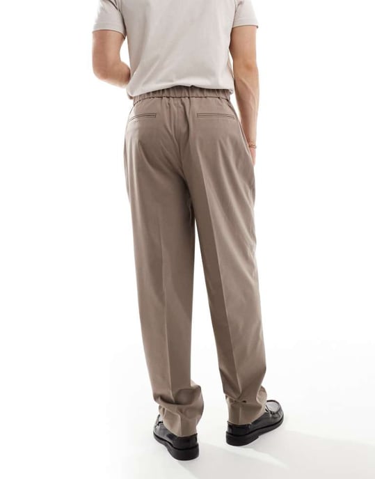 ASOS DESIGN smart oversized tapered byxor i stenfärg med halvmjuk elastisk midja - Image 3