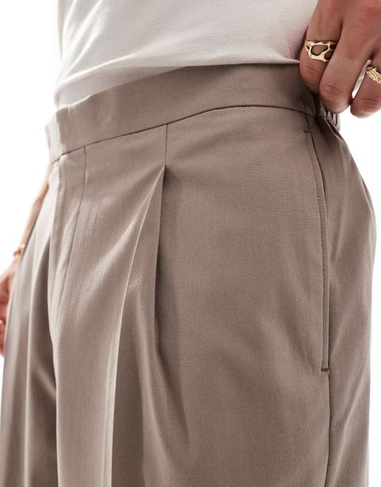 ASOS DESIGN smart oversized tapered byxor i stenfärg med halvmjuk elastisk midja - Image 4