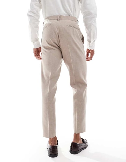 ASOS DESIGN tapered kostymbyxor i beige melange - Image 3