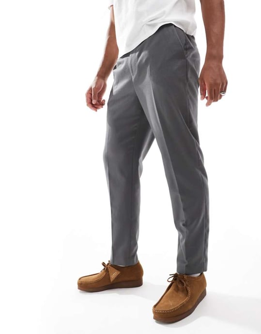 ASOS DESIGN tapered fit smart koordbyxor i grå twill - Image 1