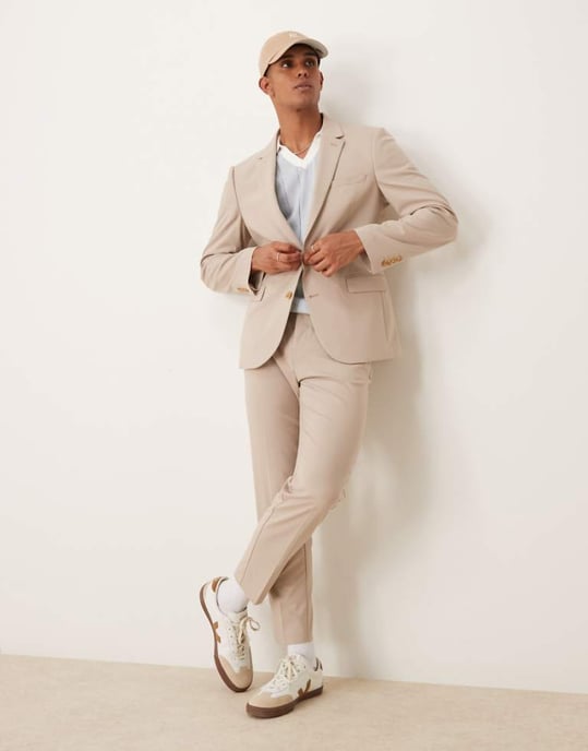 ASOS DESIGN tapered kostymbyxor i sten - Image 1