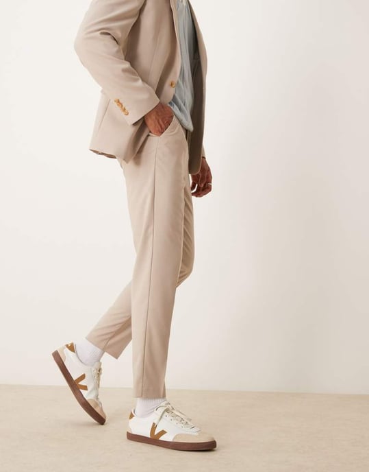 ASOS DESIGN tapered kostymbyxor i sten - Image 2