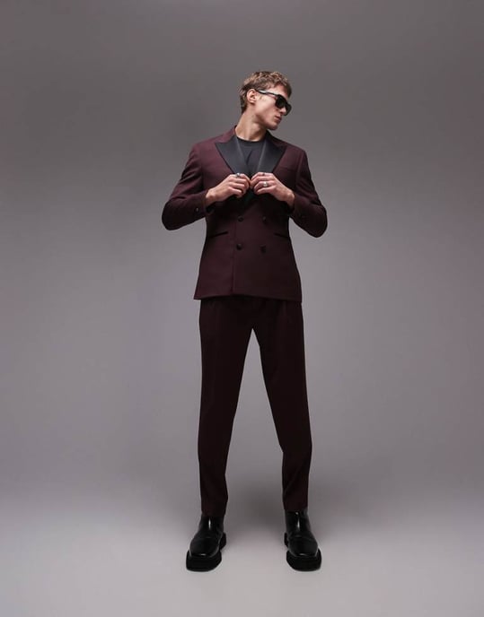 Topman premium tapered kostymbyxa i röd - Image 1