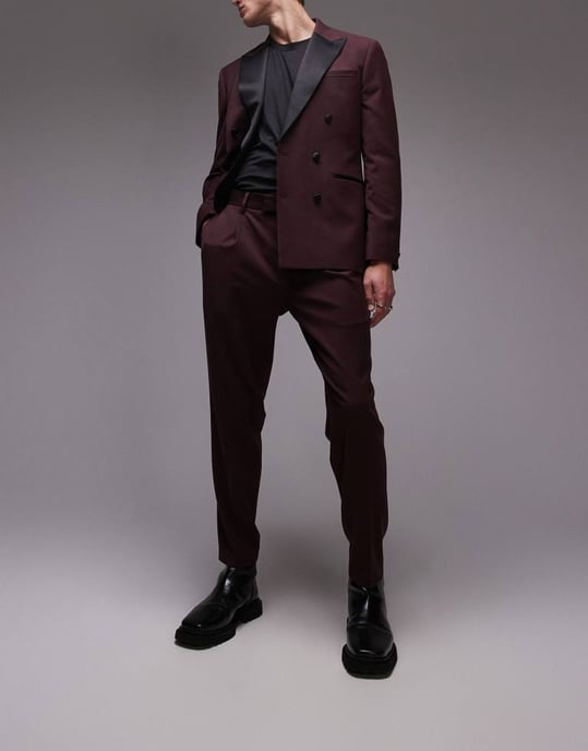 Topman premium tapered kostymbyxa i röd - Image 3