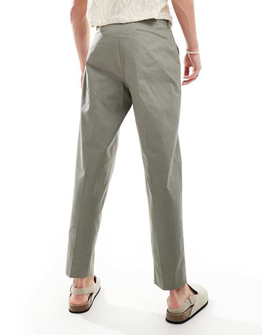 ASOS DESIGN smart oversized tapered linneblandade byxor i dammig grön - Image 2