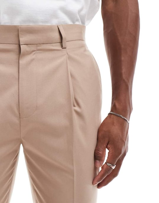 ASOS DESIGN tapered kostym joggers i beige - Image 3
