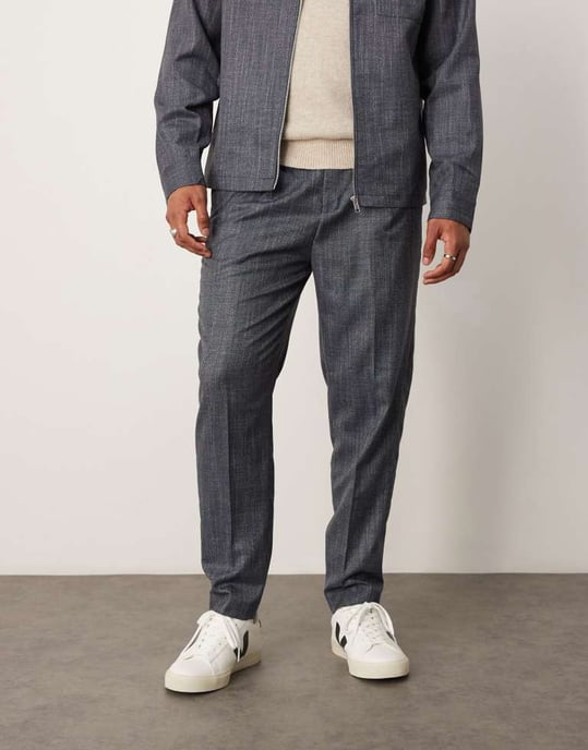 ASOS DESIGN smart co-ord tapered byxor i marinblått med elastisk midja - Image 2