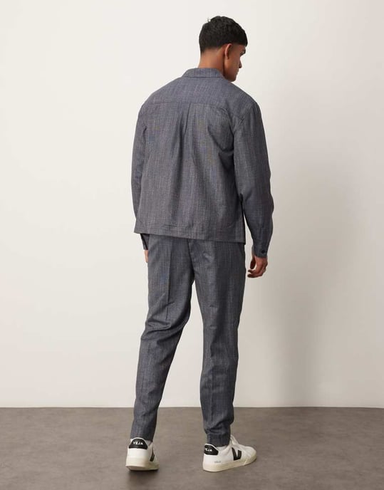 ASOS DESIGN smart co-ord tapered byxor i marinblått med elastisk midja - Image 3