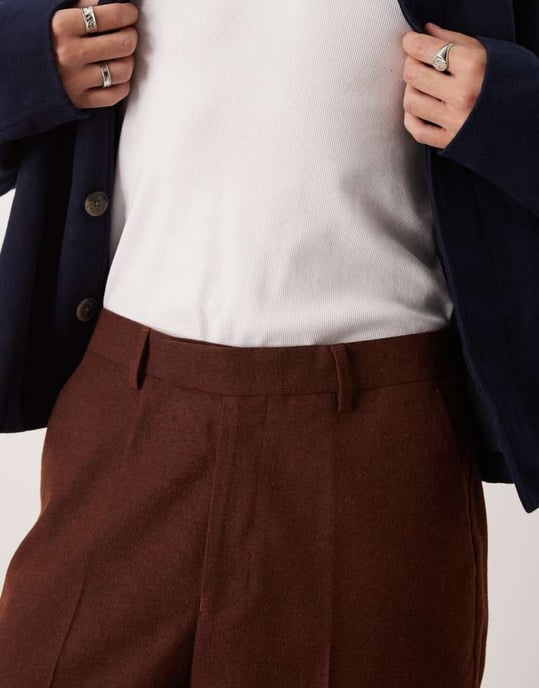 ASOS DESIGN smart oversized tapered byxor i rostprickad ullmix - Image 2