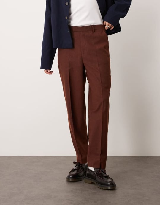 ASOS DESIGN smart oversized tapered byxor i rostprickad ullmix - Image 3