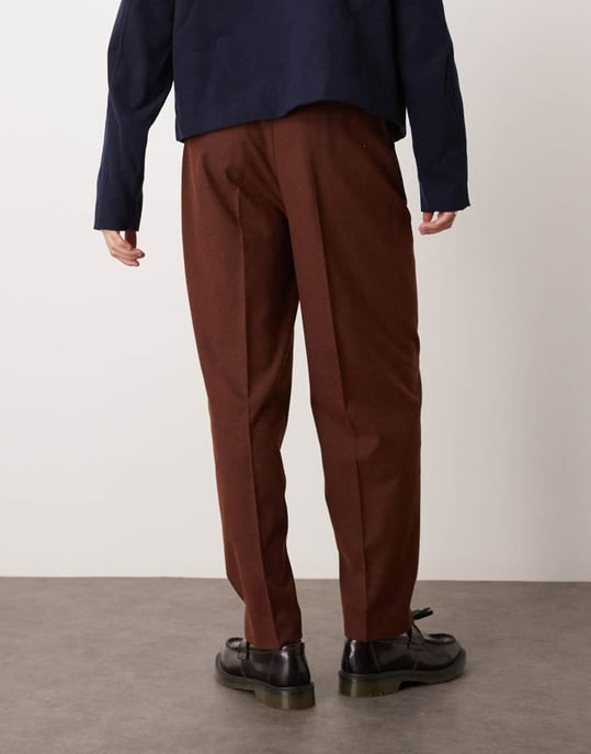 ASOS DESIGN smart oversized tapered byxor i rostprickad ullmix - Image 4