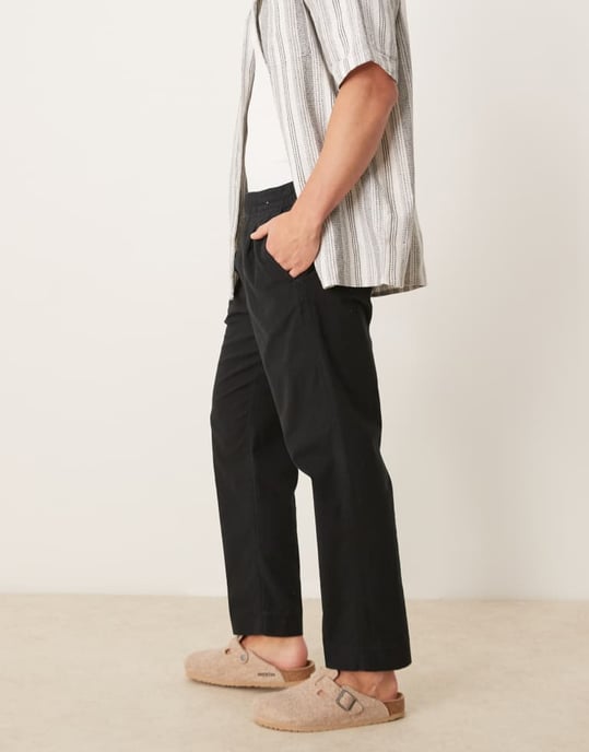 Abercrombie & Fitch svarta linnebyxor med veck och lös passform - Image 2