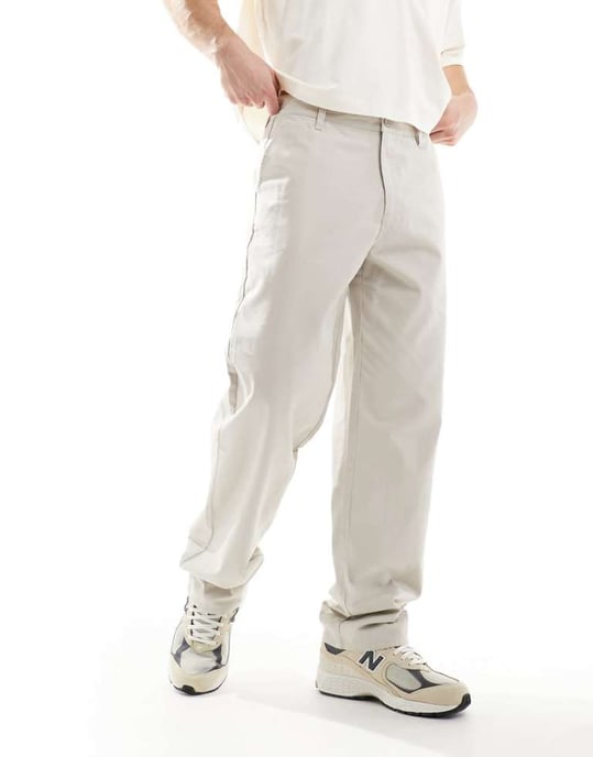 ASOS DESIGN baggy fit chinos in stone - Image 1