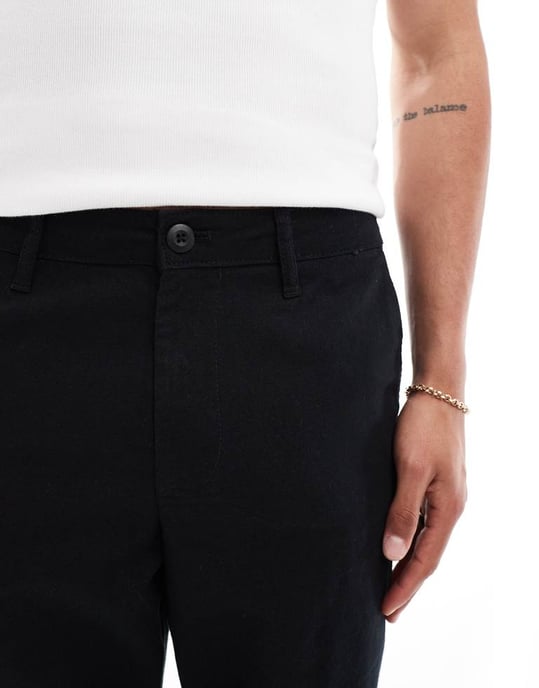 ASOS DESIGN avslappnade linnechinos i svart - Image 4