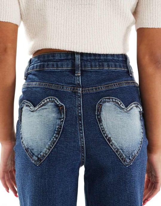 Miss Selfridge hjärtficka raka ben jeans i indigo tvätt - Image 4