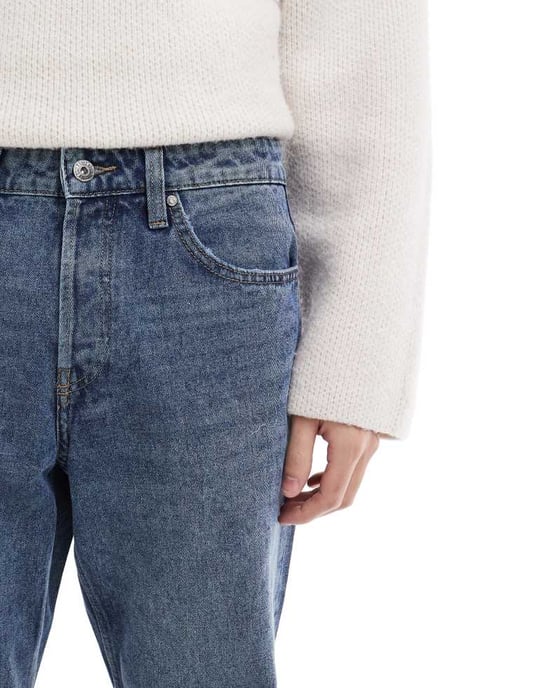ONLY & SONS raka jeans i medelblå tvätt - Image 3