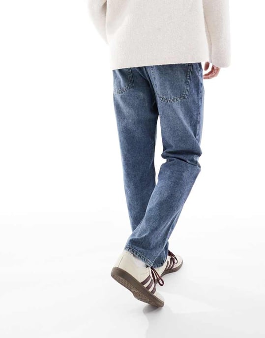 ONLY & SONS raka jeans i medelblå tvätt - Image 4