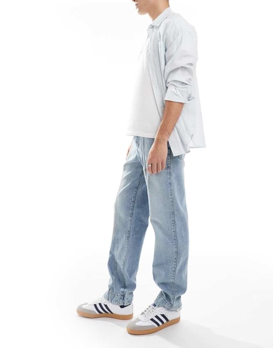 ASOS DESIGN raka jeans med paneldetalj i ljus tvättad blå - Image 3