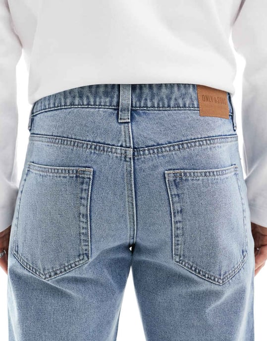 ONLY & SONS raka jeans i ljusblå tvätt - Image 4