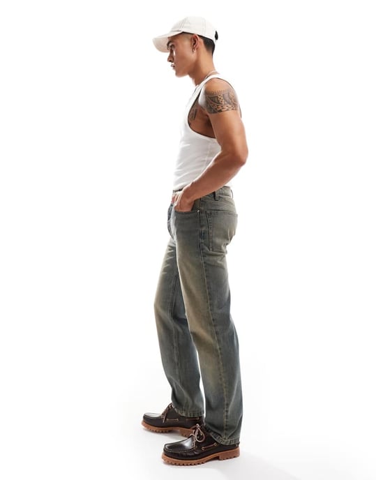 ASOS DESIGN raka jeans med ton i mörk tvätt - Image 3