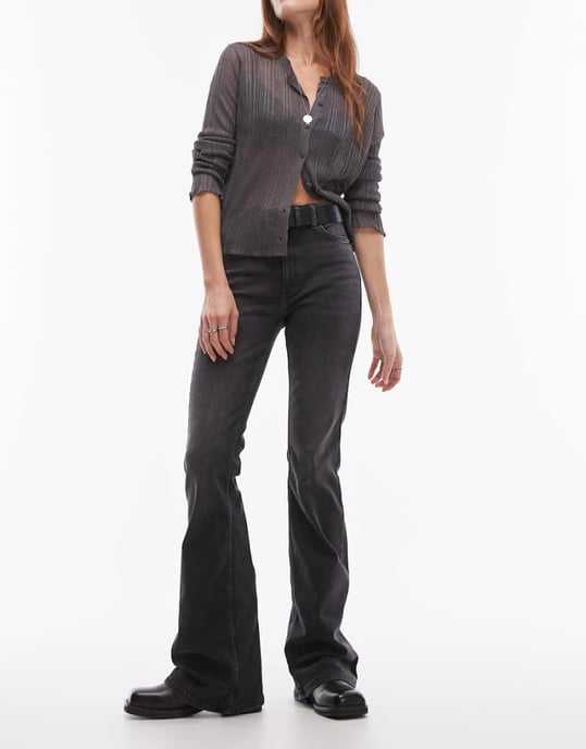 Topshop Jamie flare hög midja jeans i tvättad svart - Image 1