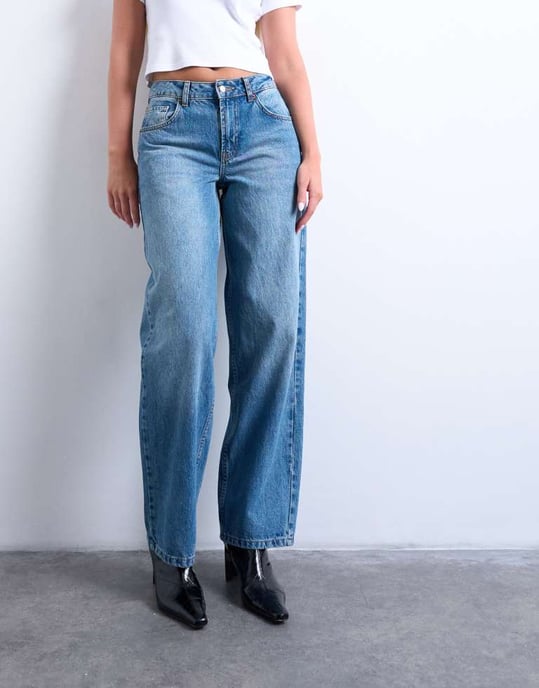 Topshop Hourglass Cinch låghöjd avslappnad jeans i vintageblå - Image 4