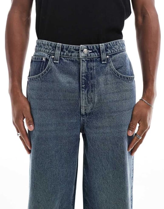 ASOS DESIGN koord lösa jeans i medelblå tvätt - Image 3