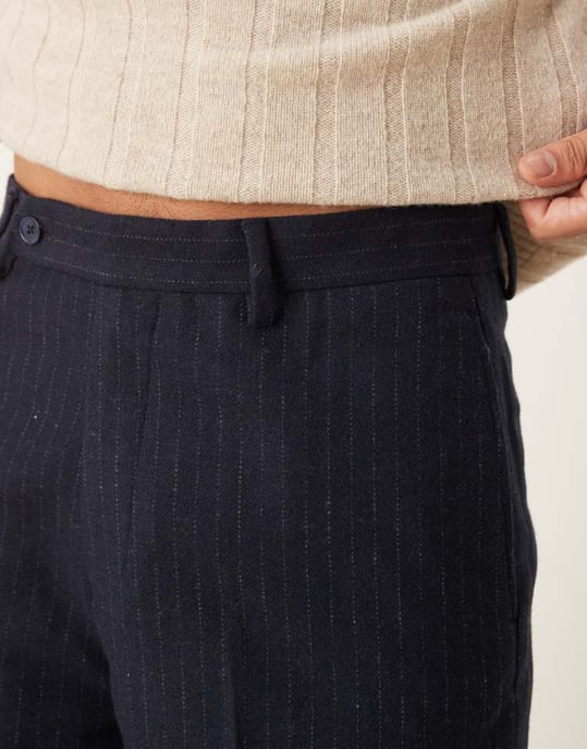 ASOS DESIGN smart vida byxor i ullblandning med marinrandig mönster - Image 2