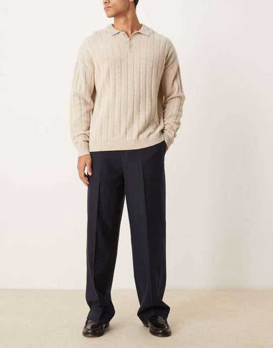 ASOS DESIGN smart vida byxor i ullblandning med marinrandig mönster - Image 3