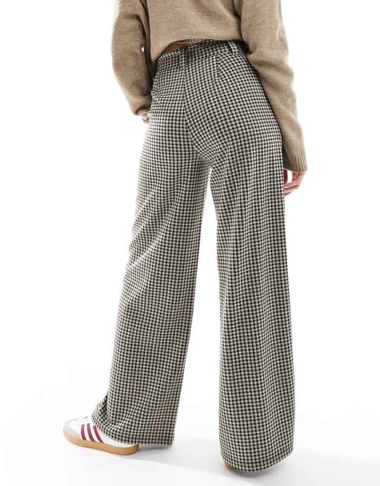 ASOS DESIGN knytbälte vida byxor i mikro hundtandsrutigt - Image 2