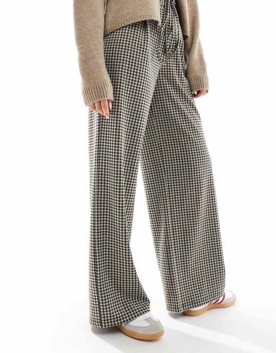 ASOS DESIGN knytbälte vida byxor i mikro hundtandsrutigt - Image 3