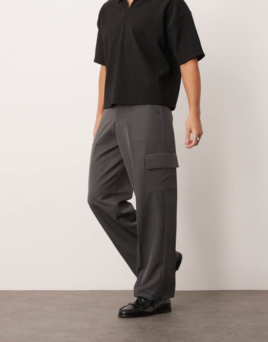 ASOS DESIGN smart vida byxor med cargo-stil och snörning i nederkant i grått - Image 3