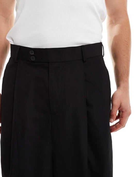 ASOS DESIGN smart avslappnade byxor med tappad ben i svart med halv elastisk midja - Image 4