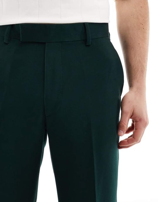 ASOS DESIGN smart raka byxor i skogsgrön - Image 3